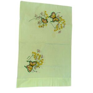 Vintage Yellow Tastemaker Pillowcases Floral Butterfly Marlene Design Handcrafte